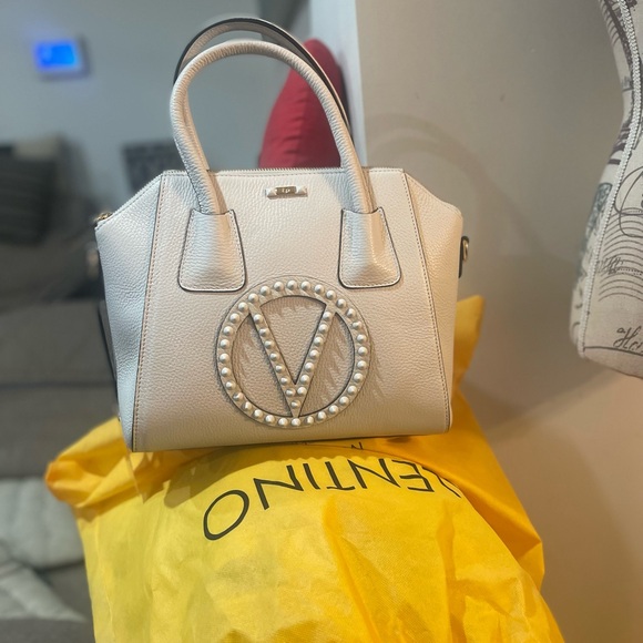 Mario Valentino Handbags - Mario Valentino White Spike-studded Embellished Satchel